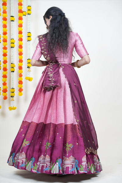 Taj Mahal Women's Woven Design zari work Half Saree with Embroidered Blouse and Dupatta