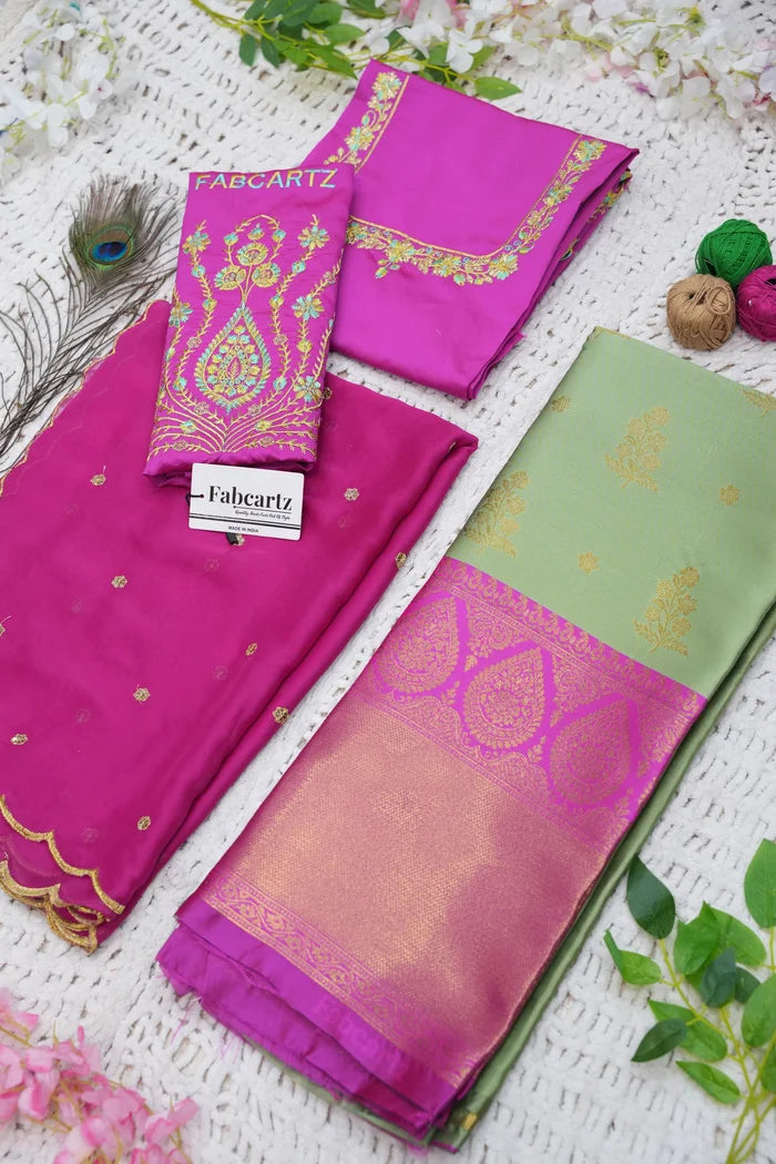 BittuPattu  Women's Woven Design zari work Half Saree with Embroidered Blouse and Dupatta