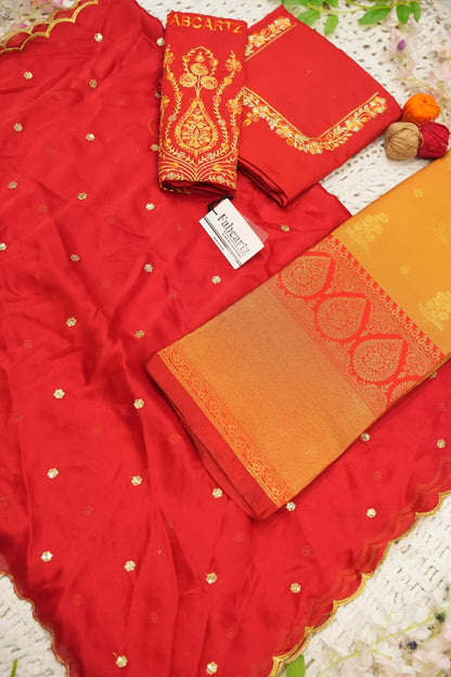 BittuPattu  Women's Woven Design zari work Half Saree with Embroidered Blouse and Dupatta