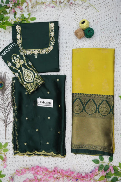 BittuPattu  Women's Woven Design zari work Half Saree with Embroidered Blouse and Dupatta