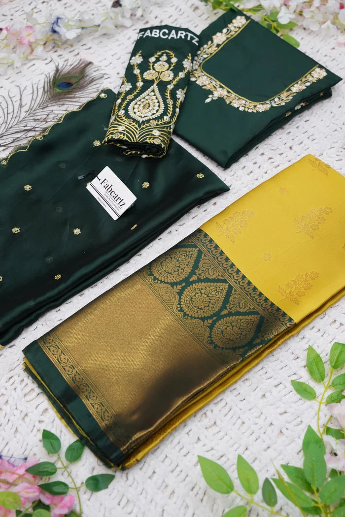 BittuPattu  Women's Woven Design zari work Half Saree with Embroidered Blouse and Dupatta