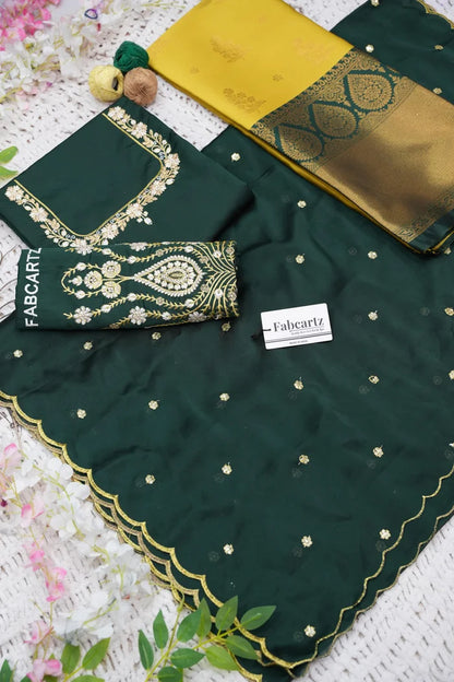BittuPattu  Women's Woven Design zari work Half Saree with Embroidered Blouse and Dupatta