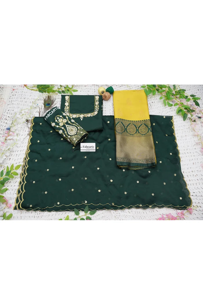BittuPattu  Women's Woven Design zari work Half Saree with Embroidered Blouse and Dupatta