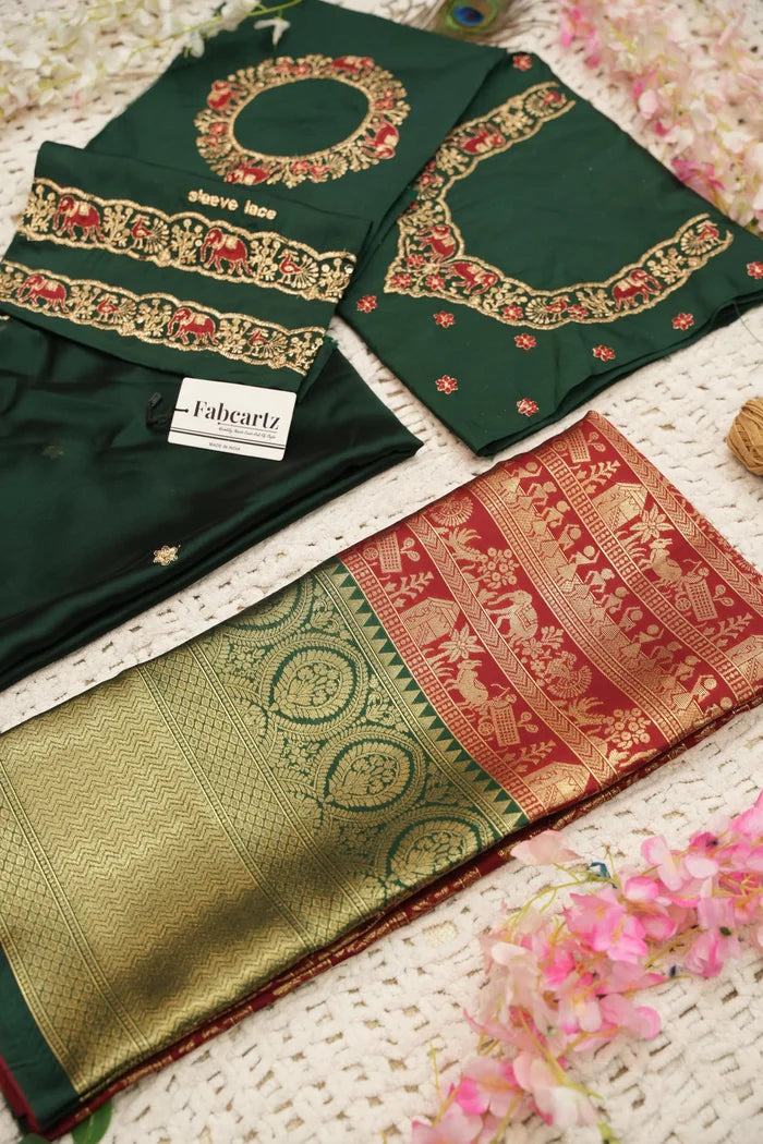 HathiGhoda Women's Woven Design zari work Half Saree with Embroidered Blouse and Dupatta