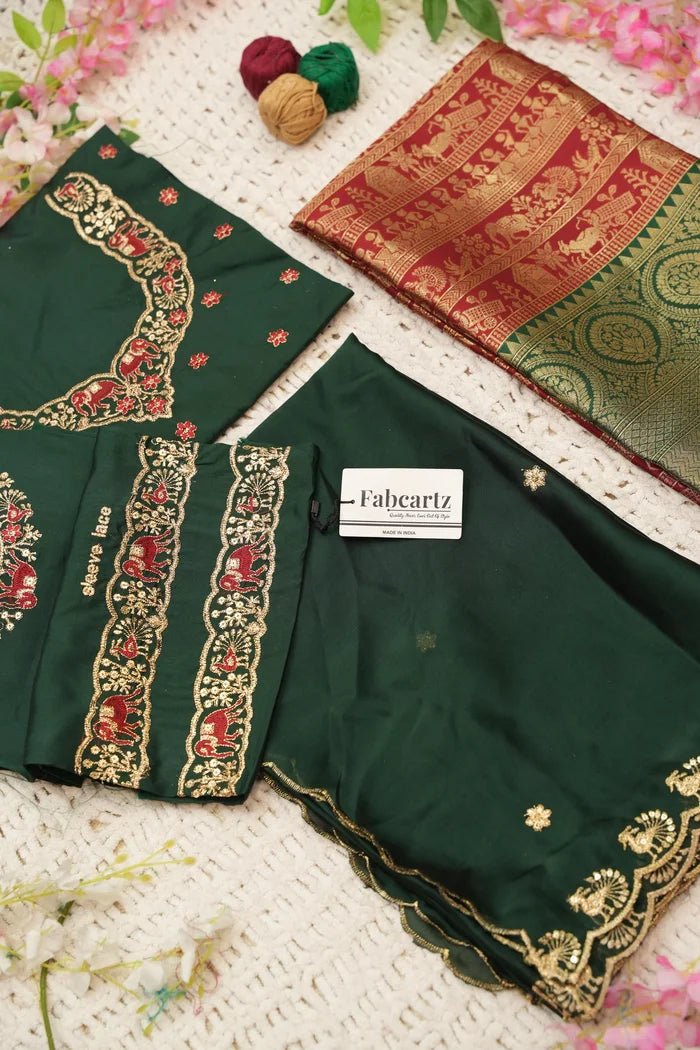 HathiGhoda Women's Woven Design zari work Half Saree with Embroidered Blouse and Dupatta