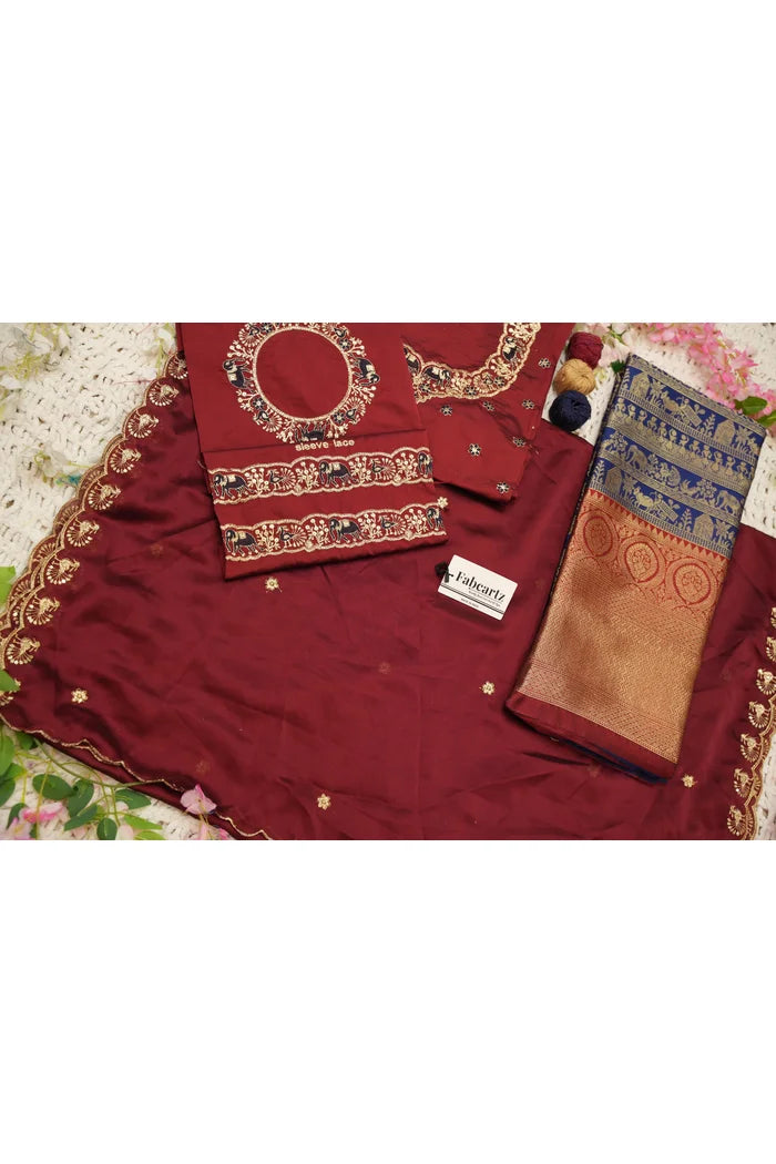HathiGhoda Women's Woven Design zari work Half Saree with Embroidered Blouse and Dupatta