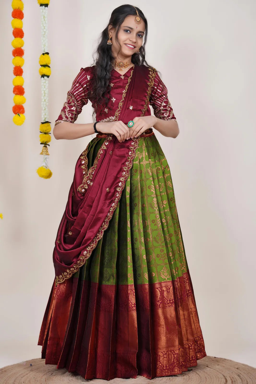 Ojasvini South Indian Festival Traditional Half Saree