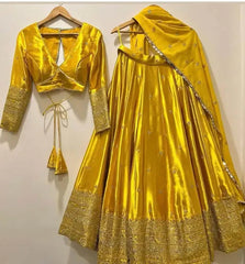 Nisarg Haldi Lehenga Women's Embroidered Shimmer Lehenga Choli with Sequins Work
