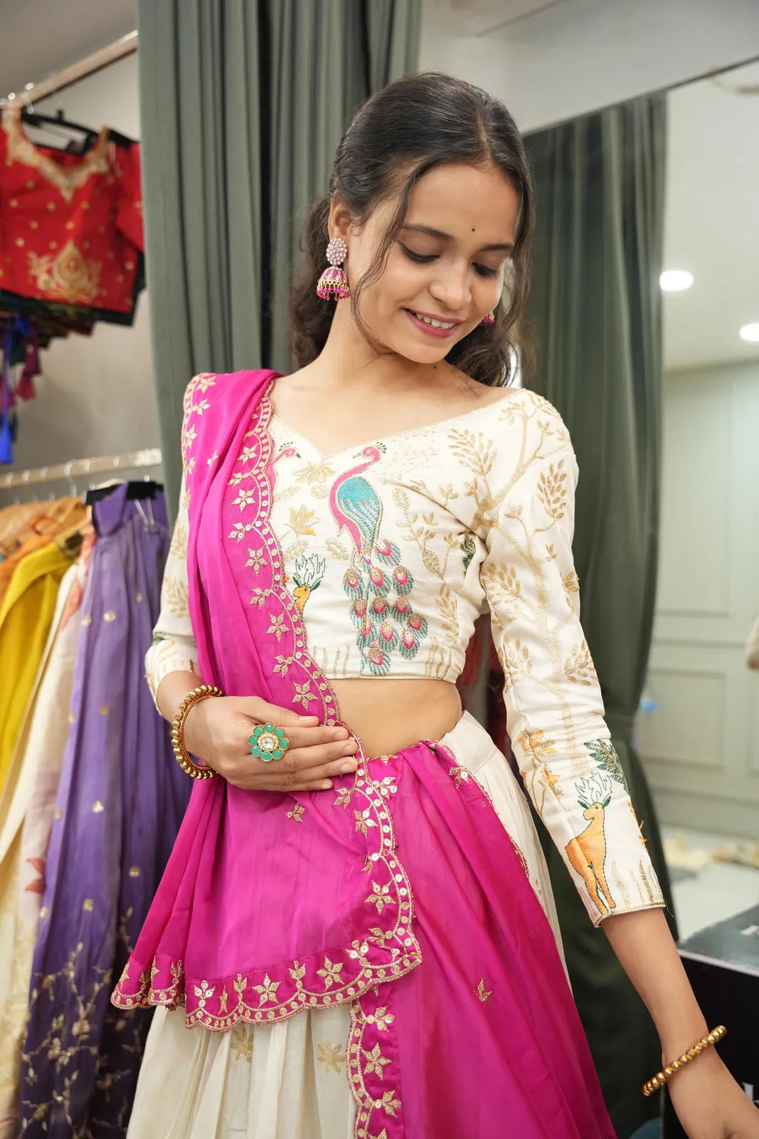 Mayuri Women's Embroidered Shimmer Lehenga Choli with Sequins Work