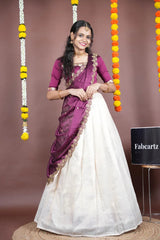 Amalkaya KV South Indian Festival Traditional Half Saree with Embroidered Blouse & Dupatta