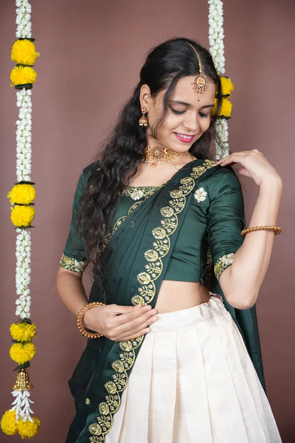 Amalkaya KV South Indian Festival Traditional Half Saree with Embroidered Blouse & Dupatta