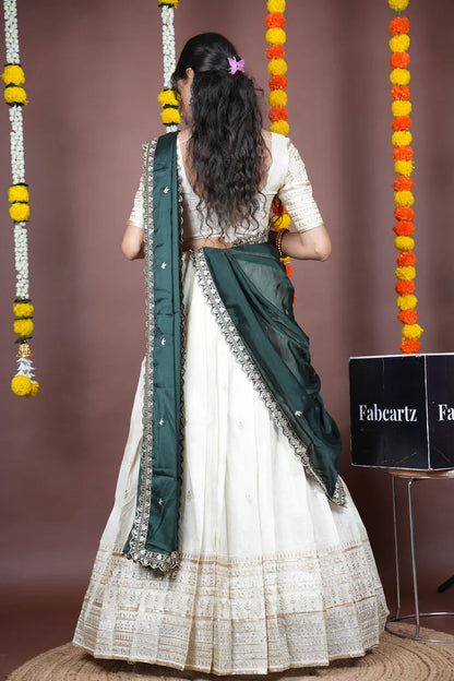 Aarohi kv Women's Woven Design Half Saree with Blouse and Dupatta