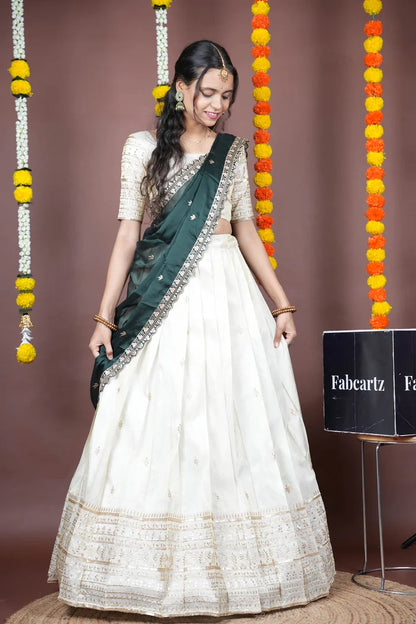Aarohi kv Women's Woven Design Half Saree with Blouse and Dupatta