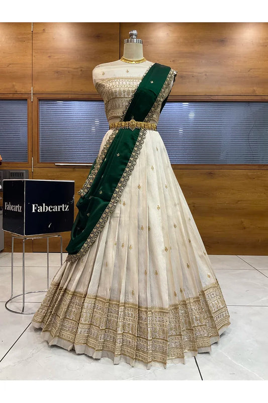 Aarohi Women's Woven Design Half Saree with Blouse and Dupatta