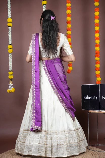 Aarohi kv Women's Woven Design Half Saree with Blouse and Dupatta