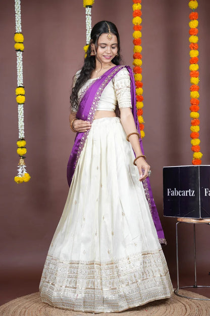 Aarohi kv Women's Woven Design Half Saree with Blouse and Dupatta