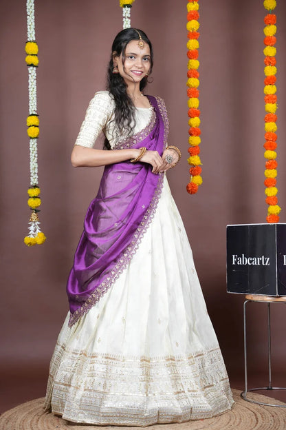 Aarohi kv Women's Woven Design Half Saree with Blouse and Dupatta