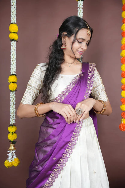 Aarohi kv Women's Woven Design Half Saree with Blouse and Dupatta