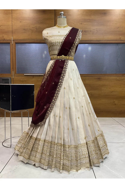 Aarohi Women's Woven Design Half Saree with Blouse and Dupatta