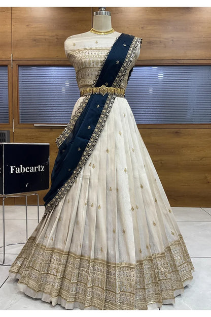 Aarohi Women's Woven Design Half Saree with Blouse and Dupatta