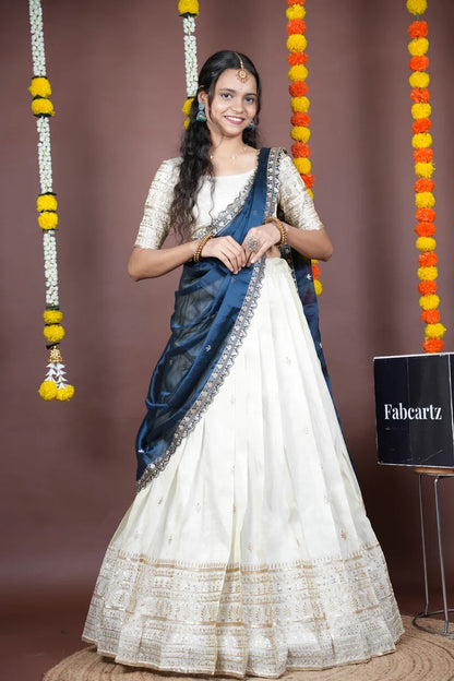 Aarohi kv Women's Woven Design Half Saree with Blouse and Dupatta