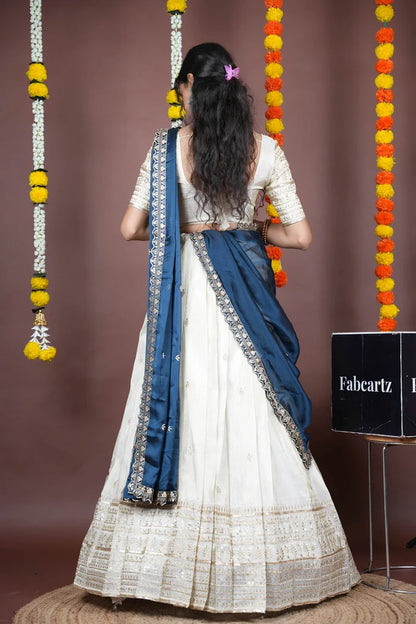 Aarohi kv Women's Woven Design Half Saree with Blouse and Dupatta