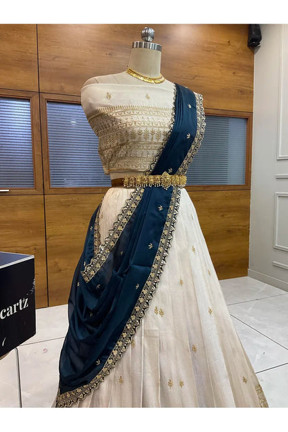 Aarohi Women's Woven Design Half Saree with Blouse and Dupatta