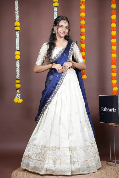 Aarohi kv Women's Woven Design Half Saree with Blouse and Dupatta