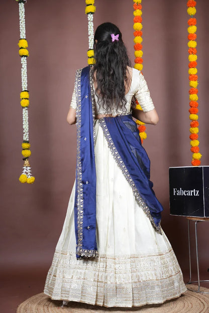 Aarohi kv Women's Woven Design Half Saree with Blouse and Dupatta