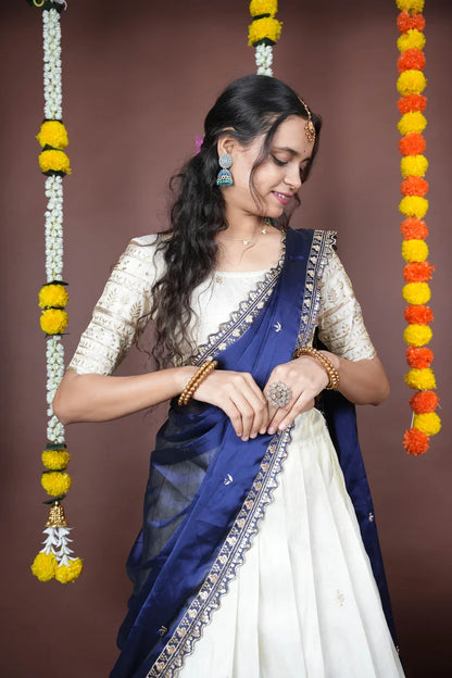Aarohi kv Women's Woven Design Half Saree with Blouse and Dupatta