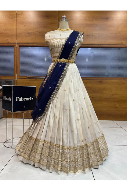 Aarohi Women's Woven Design Half Saree with Blouse and Dupatta
