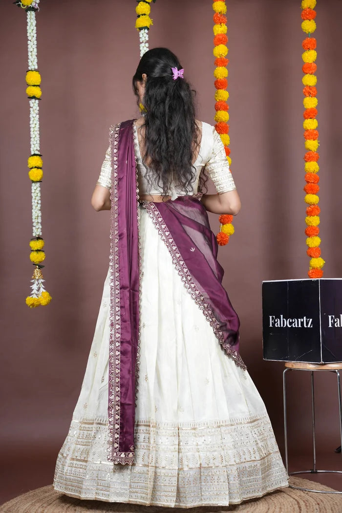 Aarohi kv Women's Woven Design Half Saree with Blouse and Dupatta
