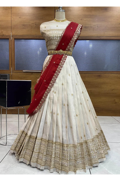 Aarohi Women's Woven Design Half Saree with Blouse and Dupatta
