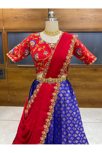 Varnika Women's Woven Design zari work Half Saree with Embroidered Blouse and Dupatta