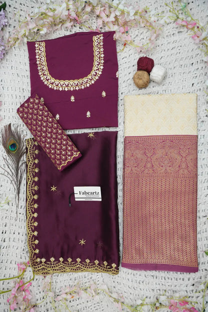 Beautiful South Indian Style Half Saree with Embroidery Work and Beads Work Blouse and Dupatta for Women | Reet KV