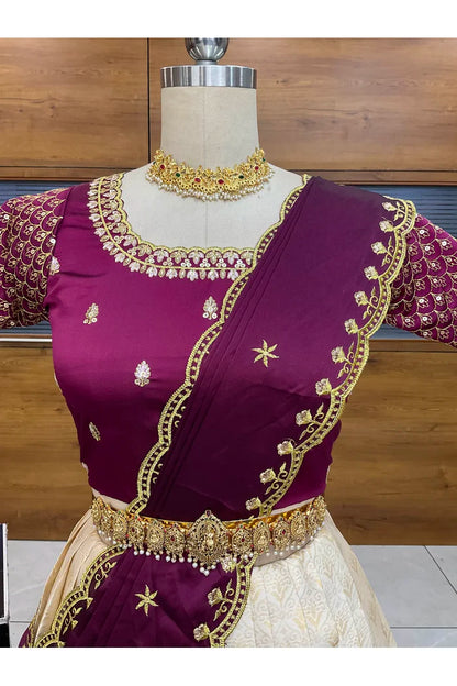 Munjya Women's Woven Design zari work Half Saree with Embroidered Blouse and Dupatta