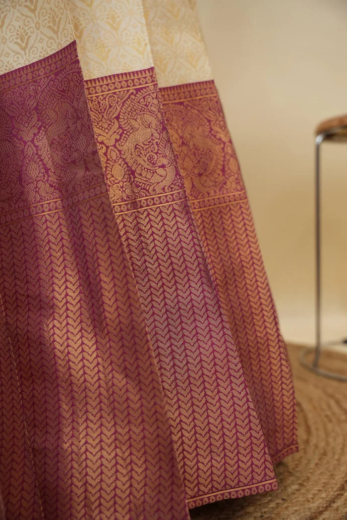 Beautiful South Indian Style Half Saree with Embroidery Work and Beads Work Blouse and Dupatta for Women | Reet KV