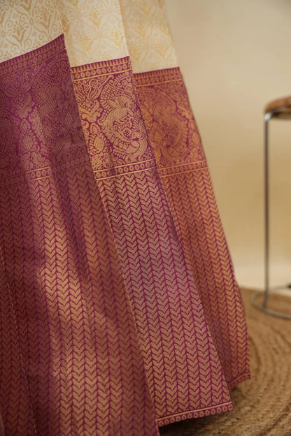 Beautiful South Indian Style Half Saree with Embroidery Work and Beads Work Blouse and Dupatta for Women | Reet KV