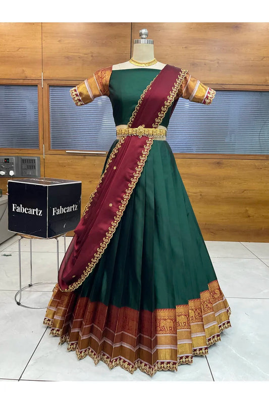 Sharvika Women's Woven Design Half Saree with Embroidered Blouse and Dupatta