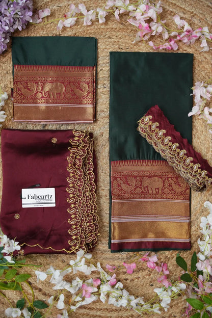 Sharvika Women's Woven Design Half Saree with Embroidered Blouse and Dupatta