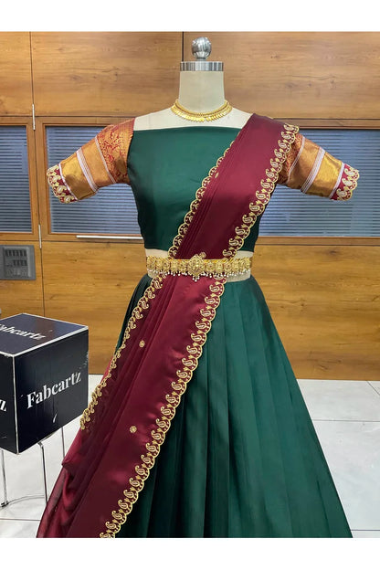 Sharvika Women's Woven Design Half Saree with Embroidered Blouse and Dupatta