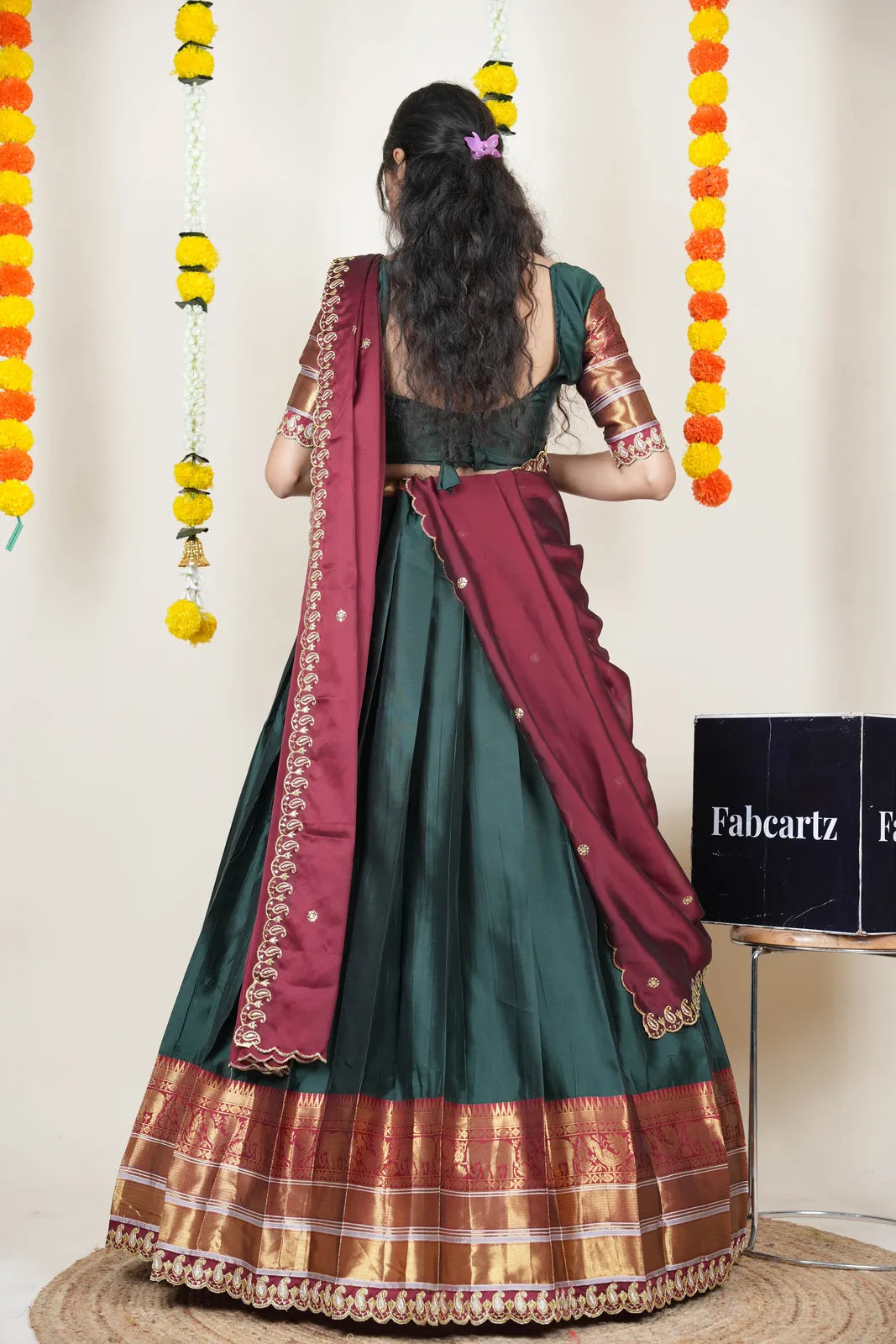 (Sharvika) Women's Woven Design Half Saree with Embroidered Blouse and Dupatta