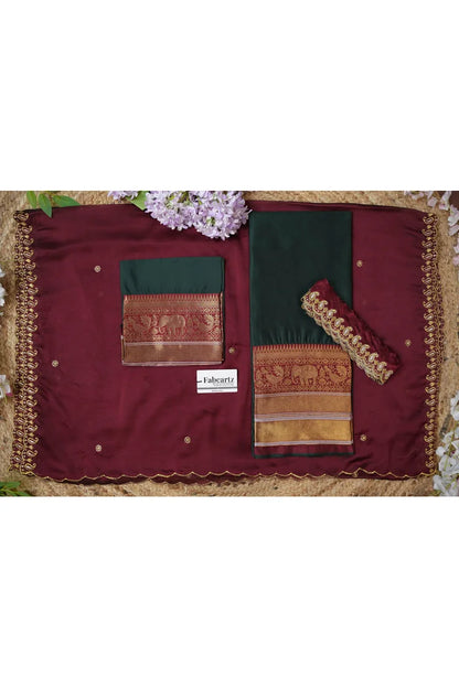 Sharvika Women's Woven Design Half Saree with Embroidered Blouse and Dupatta