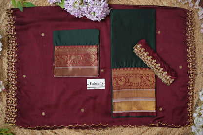 (Sharvika) Women's Woven Design Half Saree with Embroidered Blouse and Dupatta