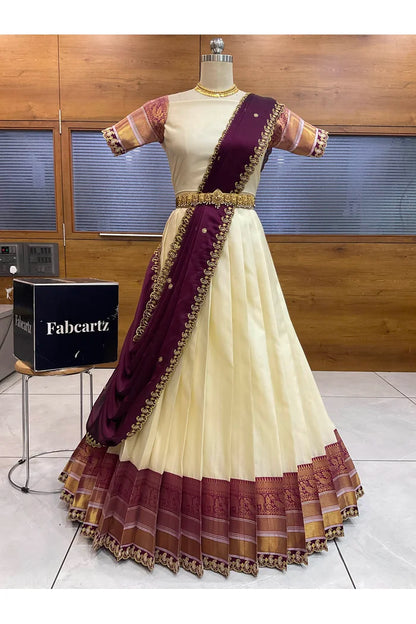 Sharvika Women's Woven Design Half Saree with Embroidered Blouse and Dupatta