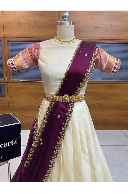 Sharvika Women's Woven Design Half Saree with Embroidered Blouse and Dupatta