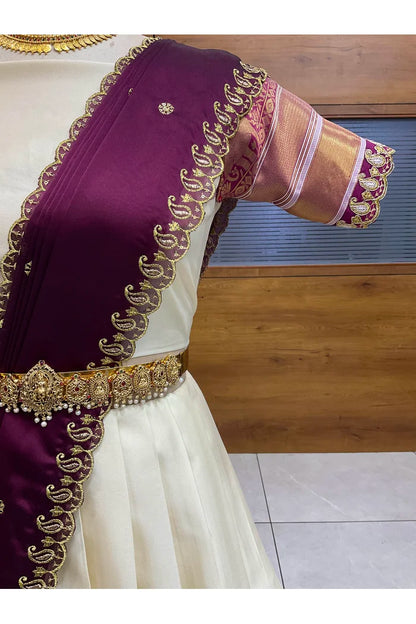 Sharvika Women's Woven Design Half Saree with Embroidered Blouse and Dupatta