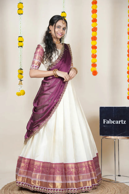 (Sharvika) Women's Woven Design Half Saree with Embroidered Blouse and Dupatta
