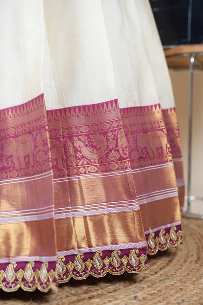 (Sharvika) Women's Woven Design Half Saree with Embroidered Blouse and Dupatta