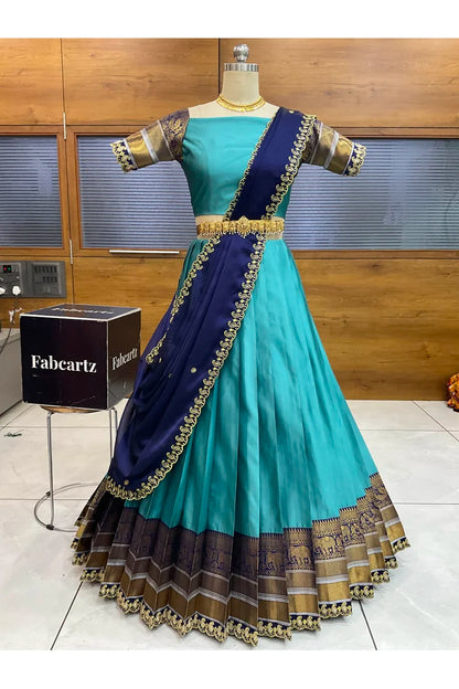Sharvika Women's Woven Design Half Saree with Embroidered Blouse and Dupatta